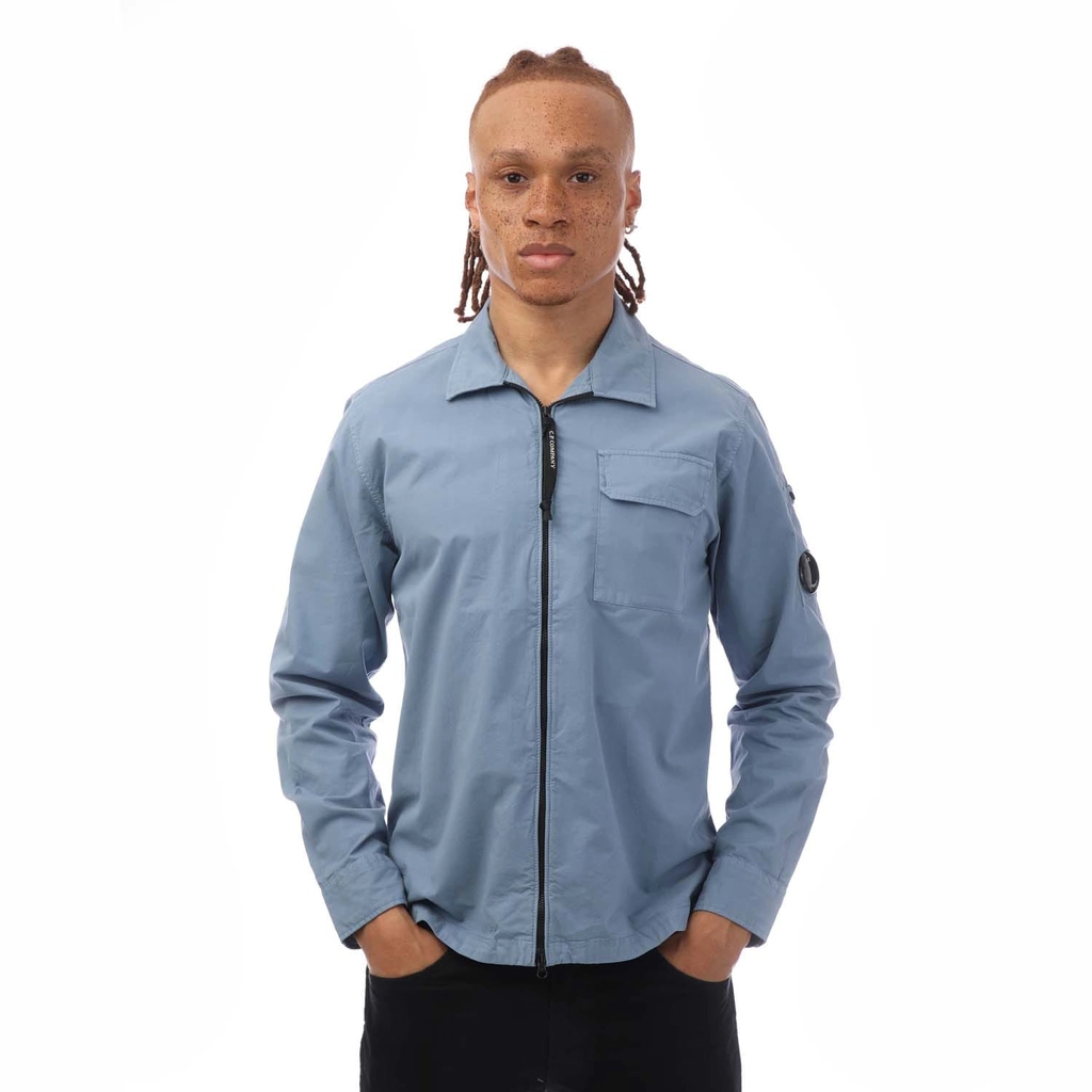 CP Company Mens Organic Gabardine Zip Overshirt in Blue Cotton - Size X-Large